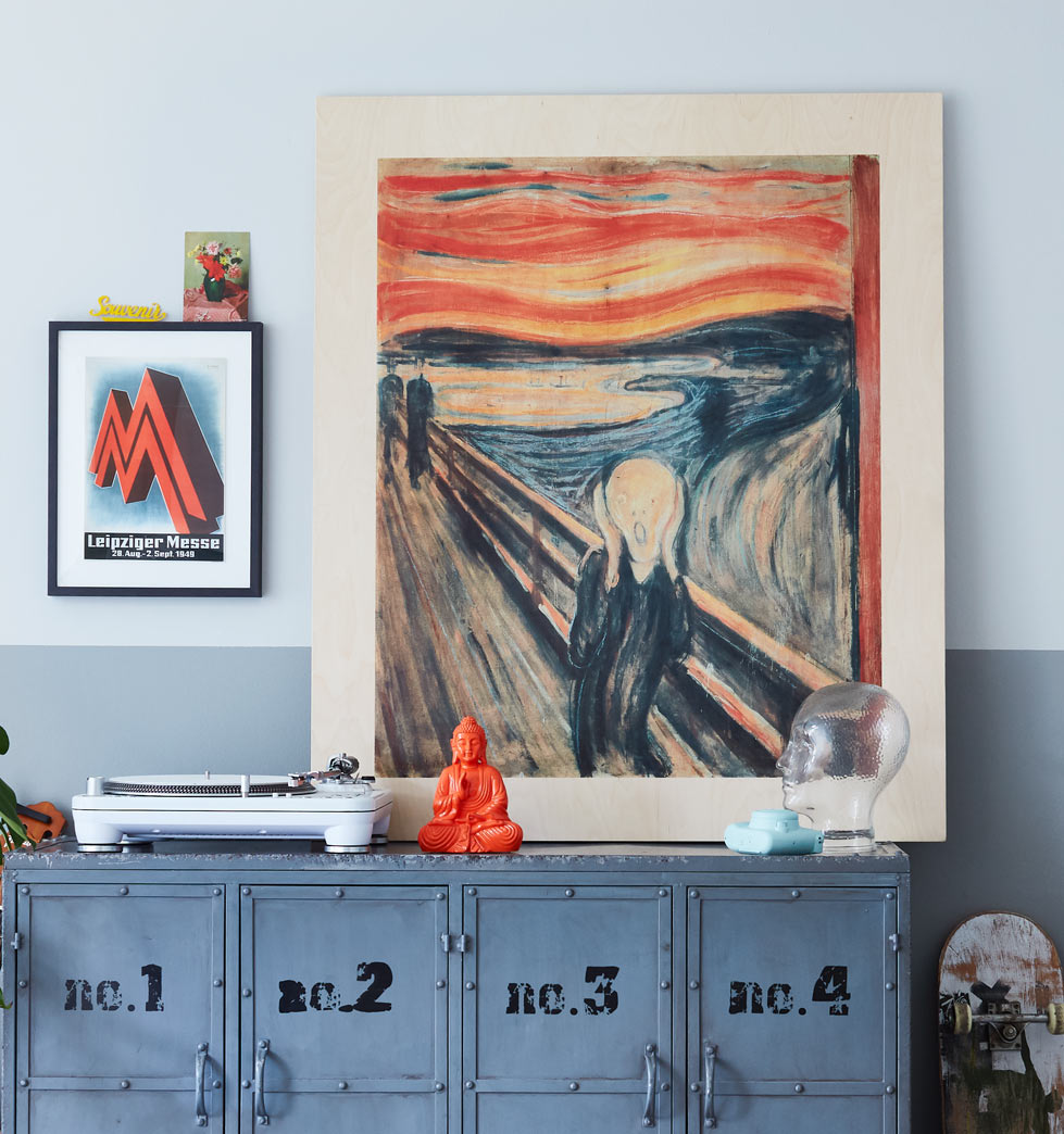 Der Schrei von Edvard Munch auf Holz mit Rand