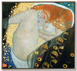 Nude Danae I by Klimt as a canvas picture with a floating frame.