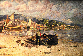 Fiord scene with fishermen from Adelsteen Normann