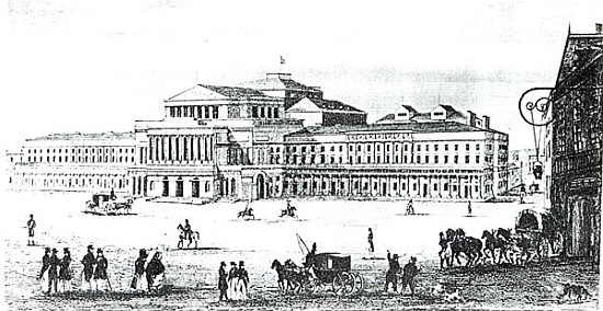 View of the Grand Theatre, Warsaw; engraved by Adam Pilinski (1810-87) from (after) Antonio Corazzi