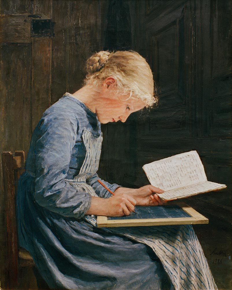 Fleissig - Albert Anker as art print or hand painted oil.