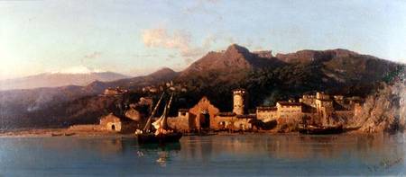 View of Taormina, Sicily, with Mount Etna in the background from Alessandro la Volpe
