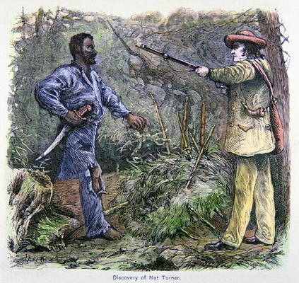 'The Discovery of Nat Turner' (1800-31) (colour litho) from American School, (19th century)