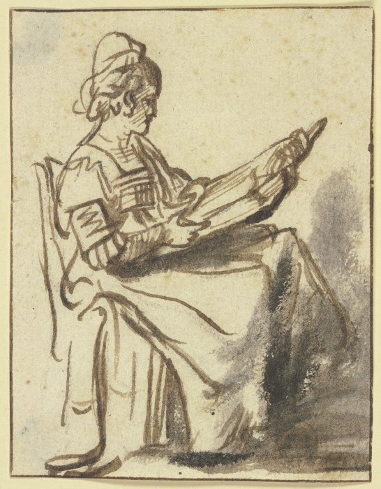 Sitting woman, reading from Anonym