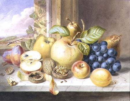 A Still Life of Apples, Grapes, Pears, Plums and Walnuts on a Window Ledge from Augusta Innes Withers