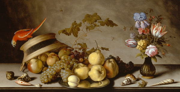Stilleben mit Birnen, Pfirsichen, Äpfeln auf Zinnplatte from Balthasar van der Ast