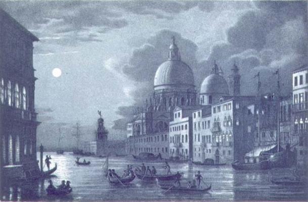 Nocturnal Scene of the Grand Canal and Santa Maria della Salute, Venice, engraved by Brizeghel (lith from Berselli