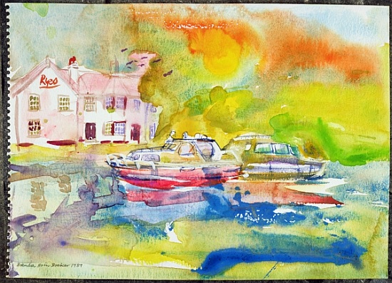 Riverside Pub with boats from Brenda Brin  Booker