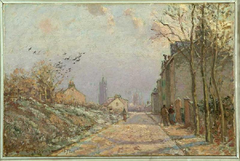 Suburb street in the snow from Camille Pissarro