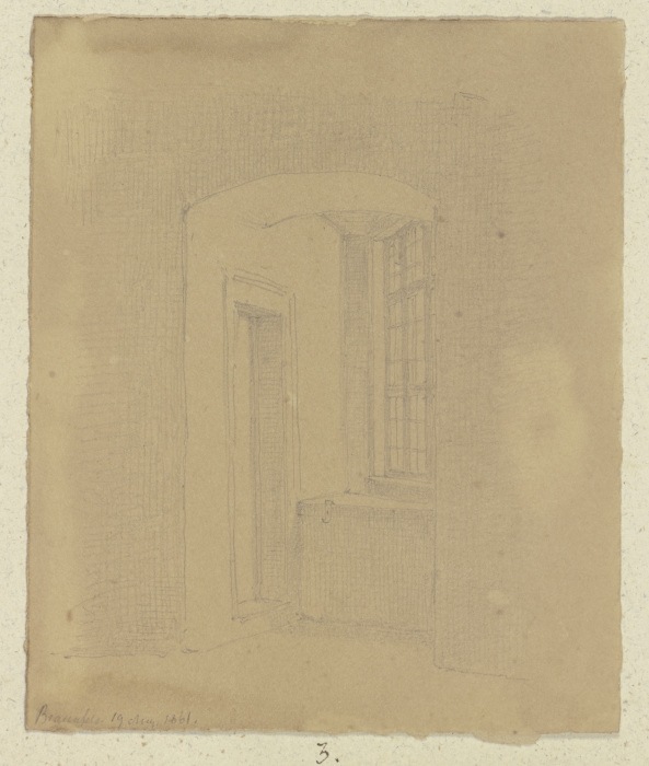 Raum auf Schloss Braunfels mit einer Tür und einem Fenster in einem erkerartigen Annex from Carl Theodor Reiffenstein