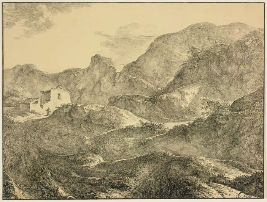 Gebirgslandschaft, links ein Haus mit einem Wanderer davor from Carl Friedrich von Rumohr