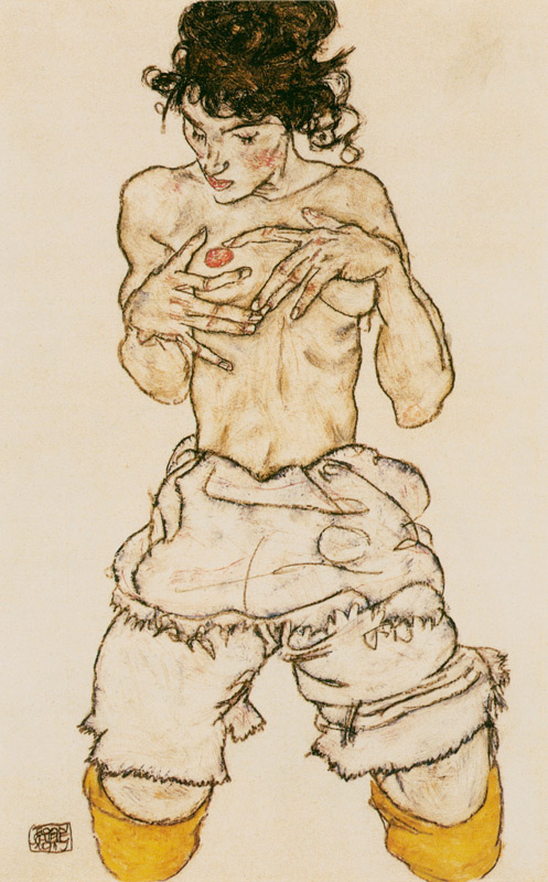 Kneeling half-naked woman from Egon Schiele