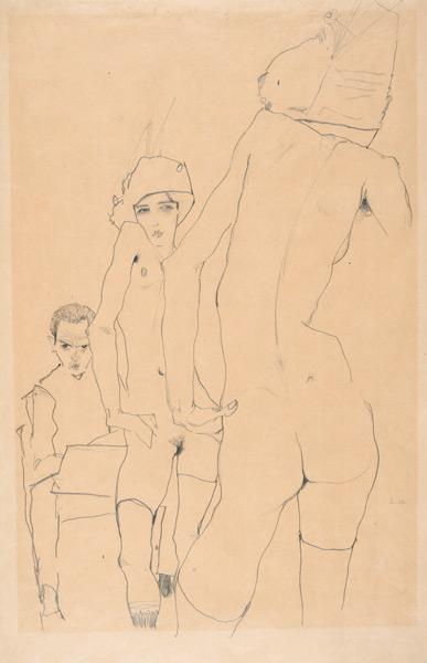 Schiele with Nude Model before the Mirror 1910