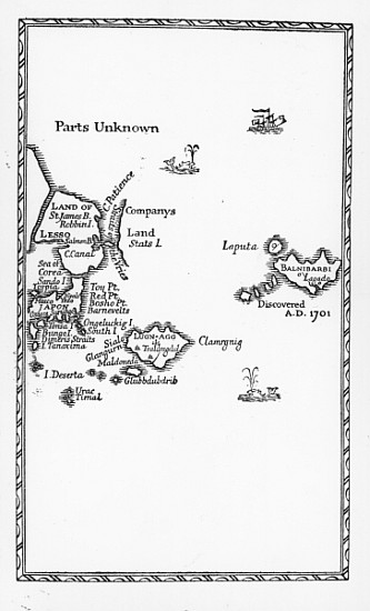 Map of Laputa, Balnibari, Luggnagg, Glubbdubdrib and Japan, illustration from the first edition of ' from English School