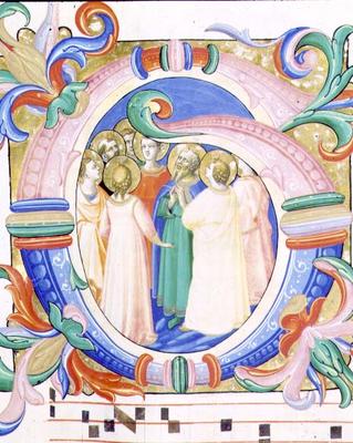 Missal 558 f.41v Historiated initial 'G' depicting the Pentecost from Fra Beato Angelico
