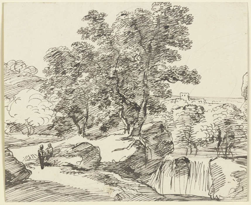 Baumbestandener Fluss mit Wasserfall from Franz Innocenz Josef Kobell