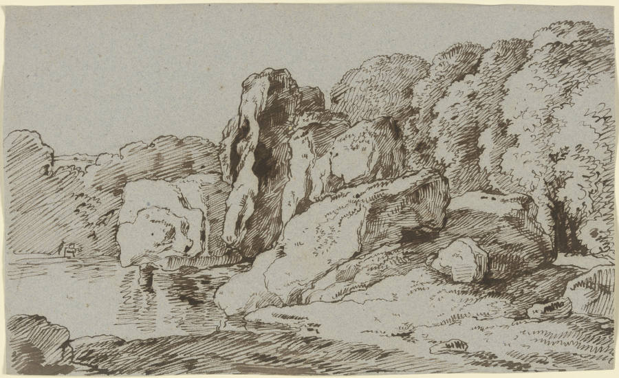 Felsen und Wald an einem Gewässer from Franz Innocenz Josef Kobell