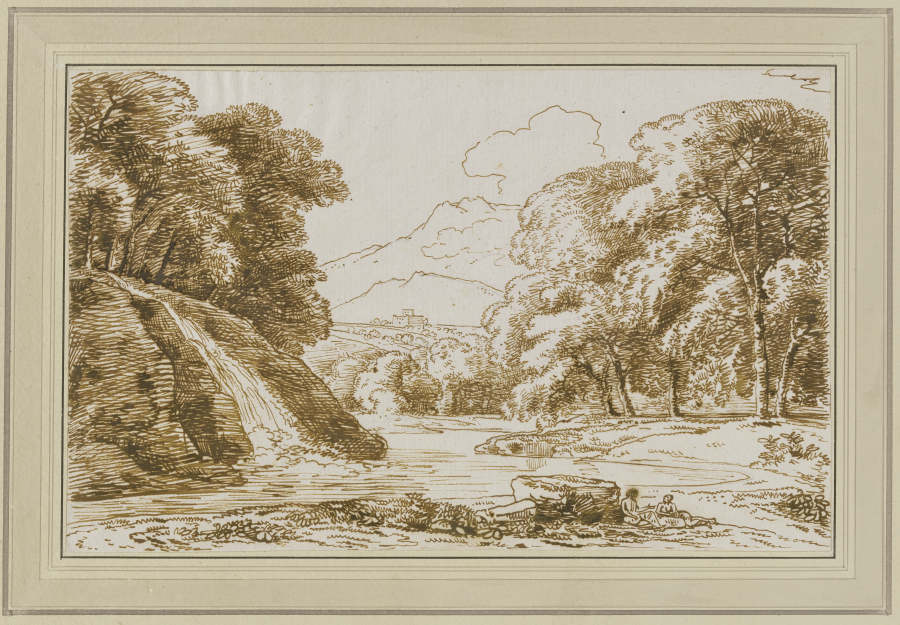 Landschaft mit Wasserfall und lagerndem Paar from Franz Innocenz Josef Kobell
