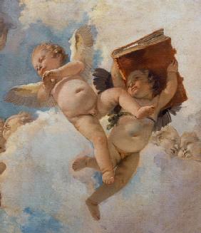 Putto with book, painted in 1744