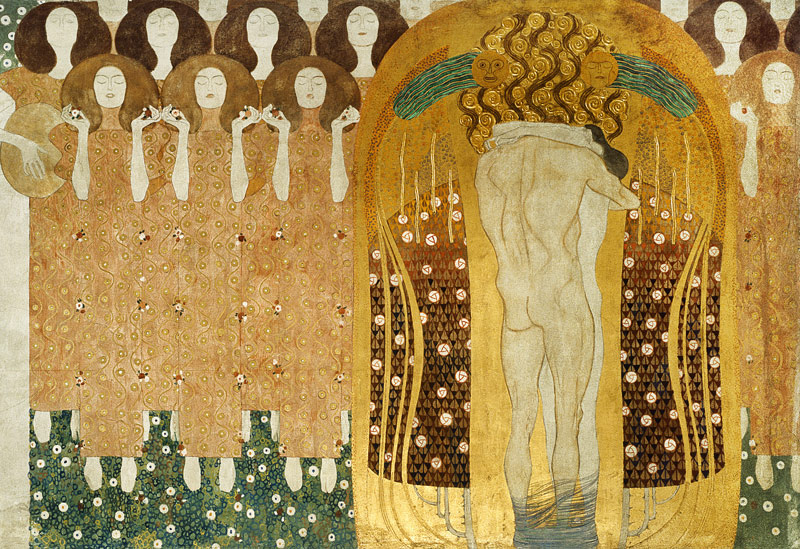 Kiss to the Whole World!, Detail of the Beethoven Frieze - drawing of Gustav  Klimt as art print or hand painted oil.
