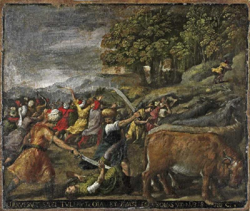Acht Darstellungen aus dem Leben des Hiob: Der Raub der Herde from Ippolito (called Scarsellino) Scarsella