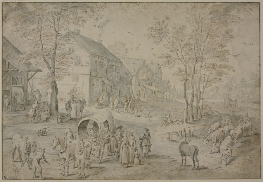 Straße in einem Dorf mit vielen Figuren from Jan Brueghel d. Ä.