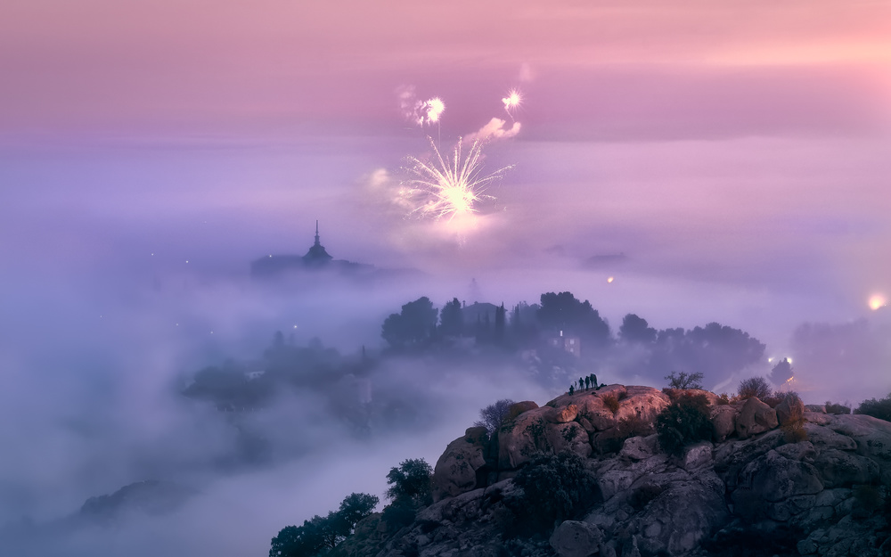 Misty Morning and Fireworks in Toledo City - Spain from Jesus M. Garcia