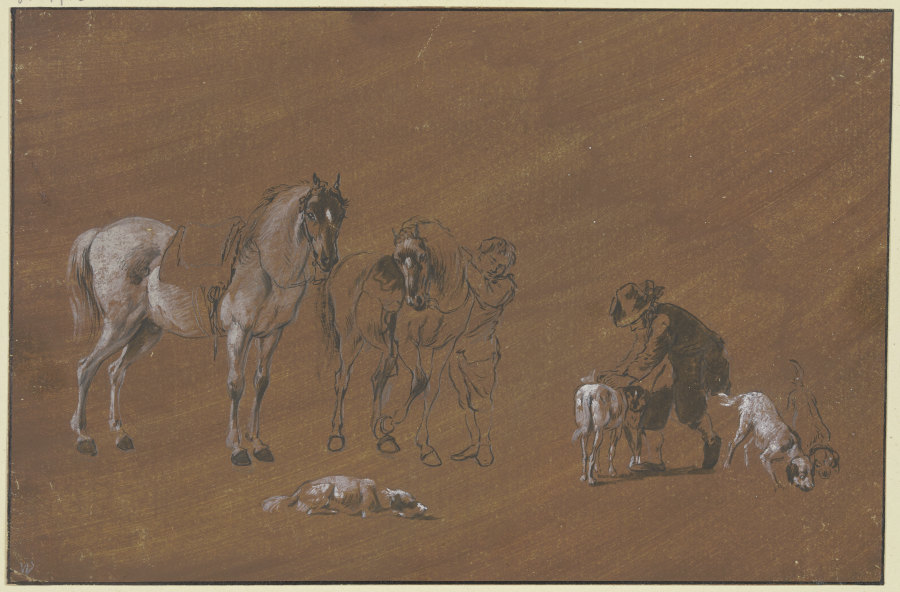 Knecht mit zwei Pferden und ein Knabe mit Hunden from Johann Georg Wagner