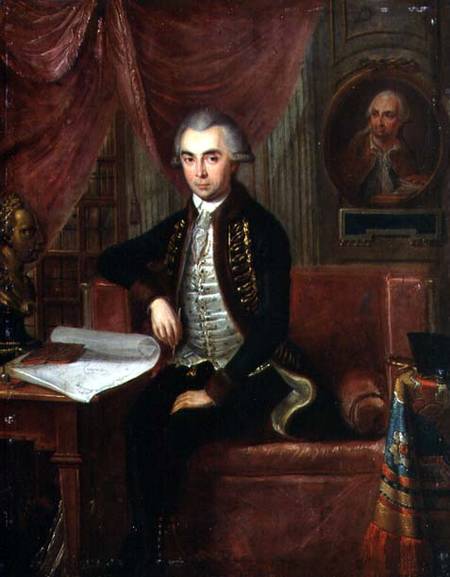 Portrait of Samuel Teleki with an oval portrait of Samuel Bruchental in the background from Johann Martin Stock