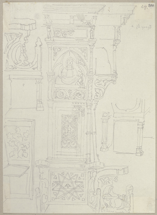 Einer der in Holz geschnitzten Chorstühle im Dom von Orvieto from Johann Ramboux