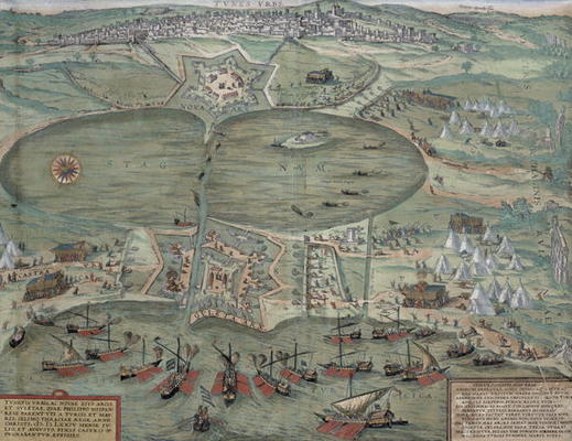 Map of Tunis, from 'Civitates Orbis Terrarum' by Georg Braun (1541-1622) and Frans Hogenberg (1535-9 from Joris Hoefnagel