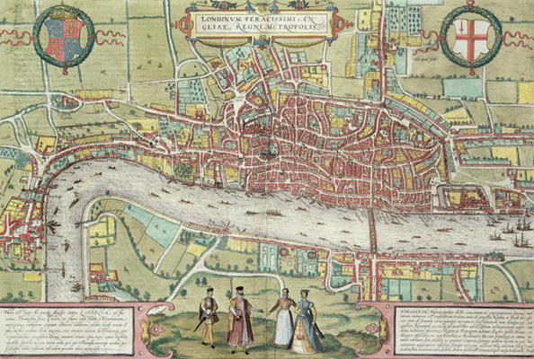 Map of London, from 'Civitates Orbis Terrarum' by Georg Braun (1542-1622) and Frans Hogenburg (1635- from Joris Hoefnagel