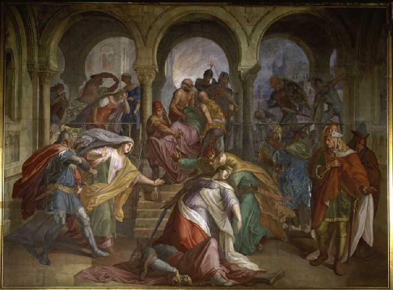 Kriemhilds death. (hall of the revenge (Nibelungs halls) of the residence in Munich) from Julius Schnorr von Carolsfeld