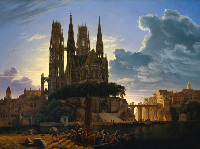 Cathedral over a town. from Karl Friedrich Schinkel