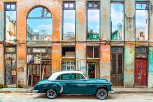 House facade and vintage car