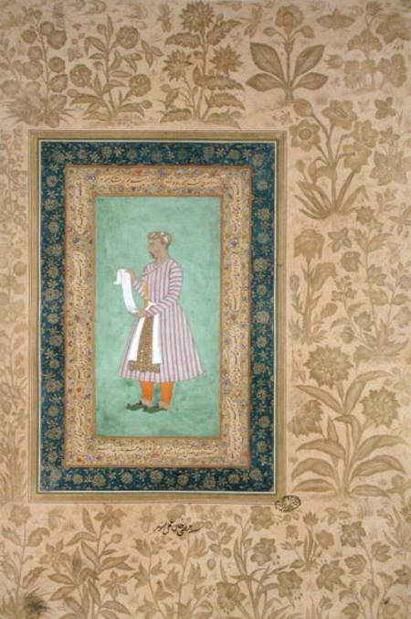 Portrait of Murtaza Khan holding a scroll from Mughal School