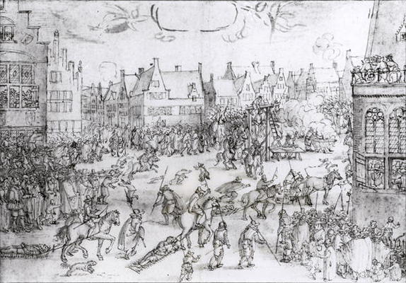 The Death of the Gunpowder Conspirators, 31st January 1606 (engraving) (b/w photo) from Nicolaes Visscher
