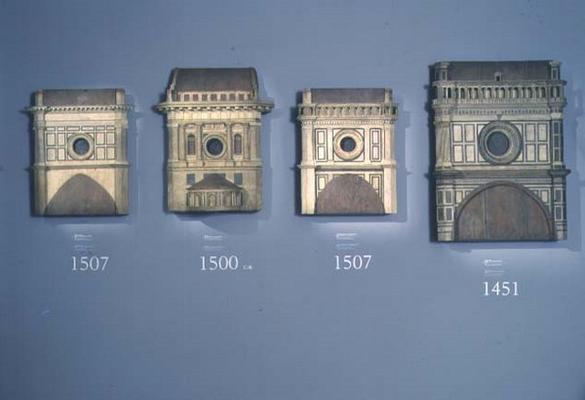 Four modello's of the facade of the Duomo showing the designs between 1451 and 1507 (wood) from 