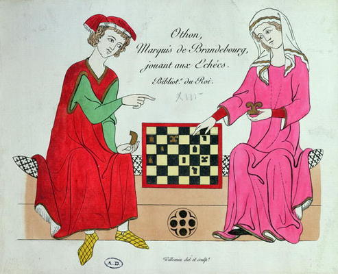 Otto IV, Marquis of Brandenburg, playing chess with a lady, illustration from a facsimile of the Man from 