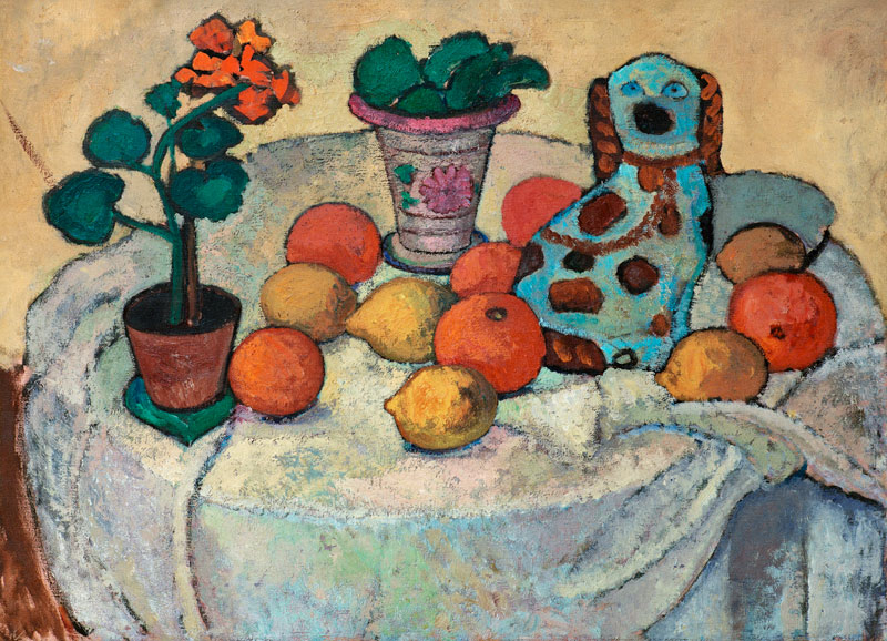 Quiet life with oranges and stoneware dog. from Paula Modersohn-Becker