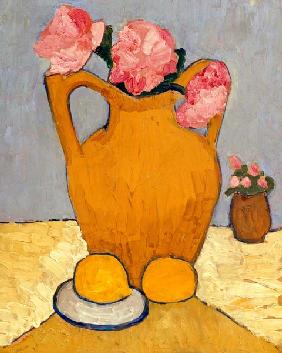 Still Life with Terracotta Jug, Peonies and Oranges