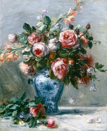 Vase of Roses - Pierre-Auguste Renoir as art print or hand painted oil.