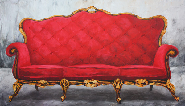 Rotes Sofa - Renate Berghaus as art print or hand painted oil.