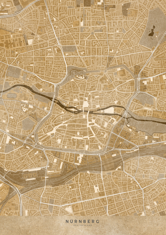 Sepia vintage map of Nürnberg downtown Germany from Rosana Laiz Blursbyai