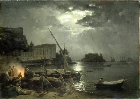View of Naples in Moonlight - Silvestr Fedosievich Shchedrin as art print  or hand painted oil.