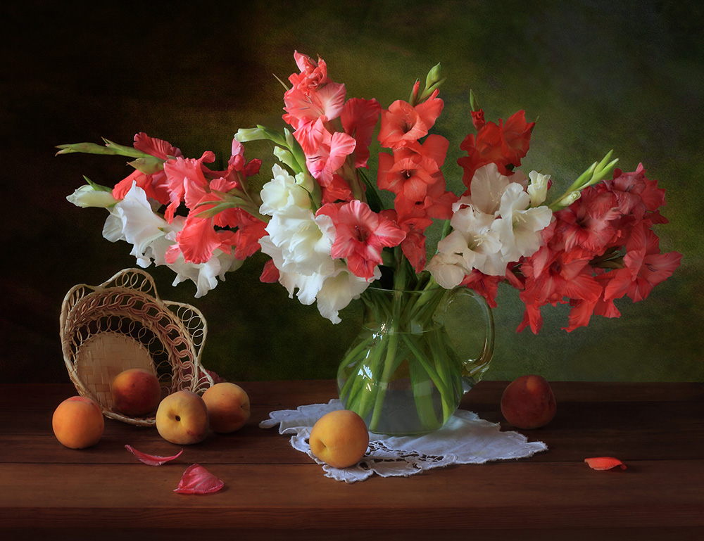 Still life with gladioli and peaches from Tatyana Skorokhod (Татьяна