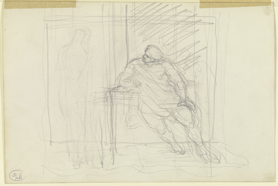 Sitzender Mann, sich einer links stehenden (weiblichen?) Gestalt zuwendend from Victor Müller