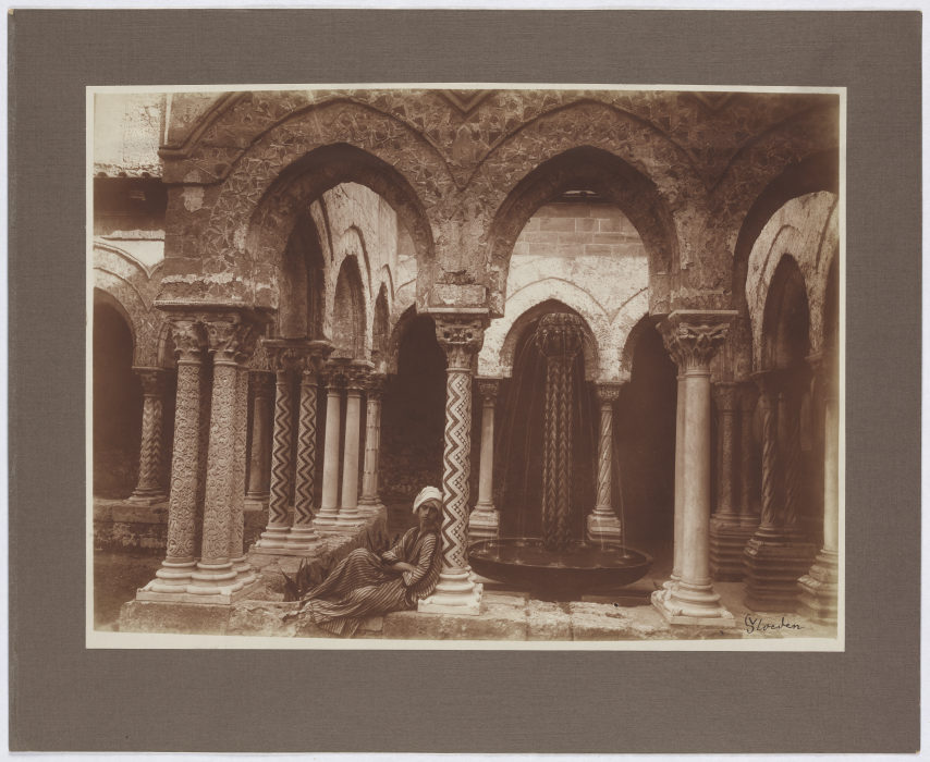 Palermo: Young man in Arab costume in the cloister of Monreale from Wilhelm von Gloeden