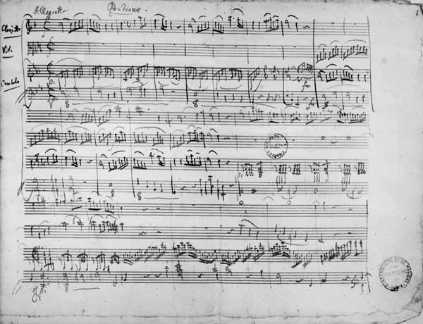 Ms.222 fol.6 Trio, in E flat major ''Kegelstatt'' for piano, clarinet, violin and viola (K 498) 1786 from Wolfgang Amadeus Mozart